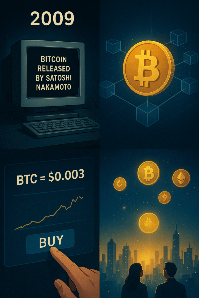 In 2008, there was a big financial crisis. Many people lost trust in banks and governments.
At that time, a secret person (or group) named Satoshi Nakamoto had a new idea: